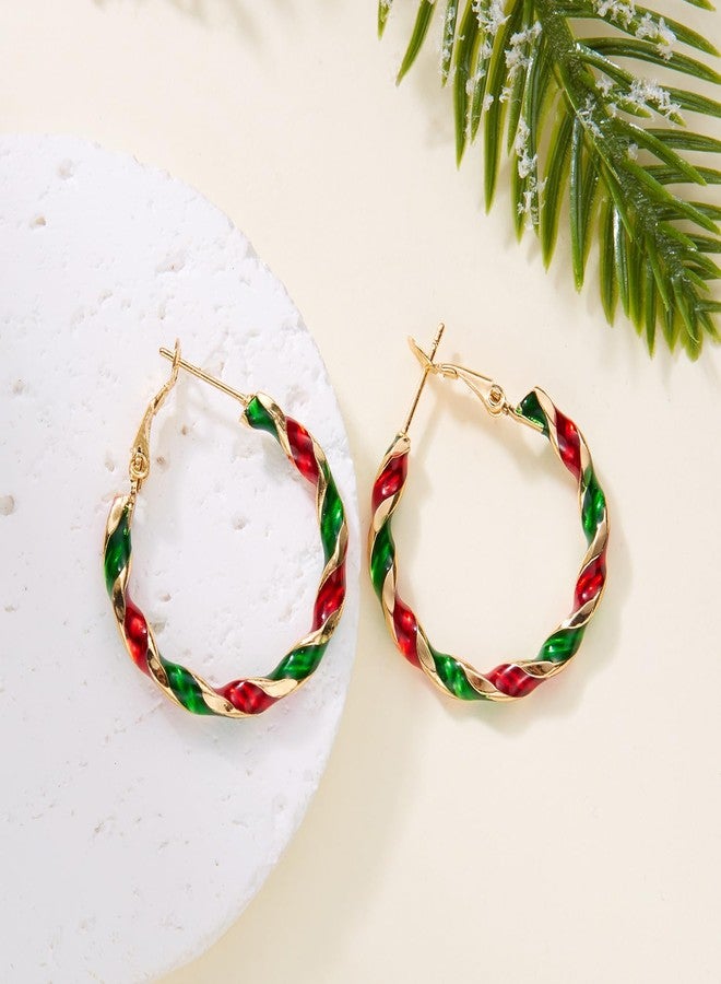 Xeyau Christmas Hoop Earrings for Women Christmas Stocking Stuffers Dainty Enamel Hoop Earring Gold Silver Twist Earring Xmas Fashion Jewelry (B-Colorful-1.2) - Image 5